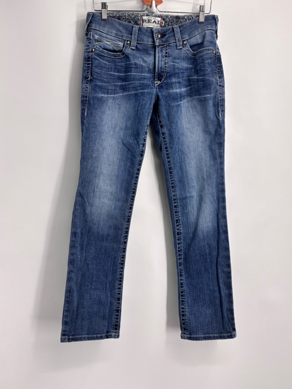 ARIAT REAL western performance stretch straight leg denim jeans stitched Sz 30 - Picture 5 of 14